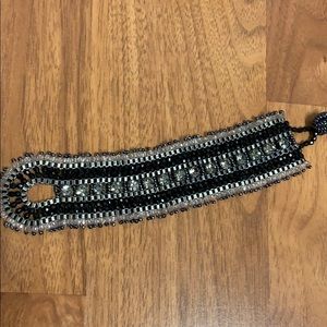 Unique Beaded Bracelet Cuff Black Gray Crystal